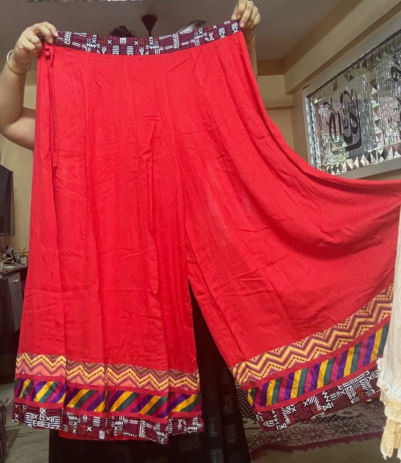 Red Ethnic Wide Legged  Navratri Palazzo