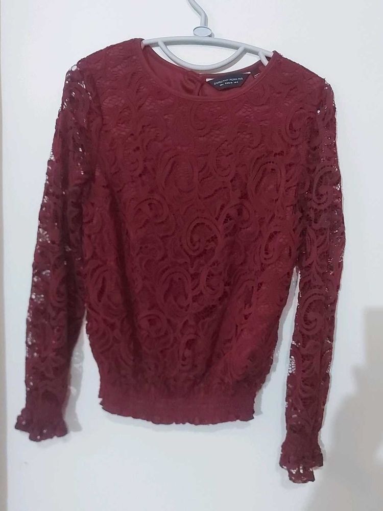 Maroon Laced Top With Lining.