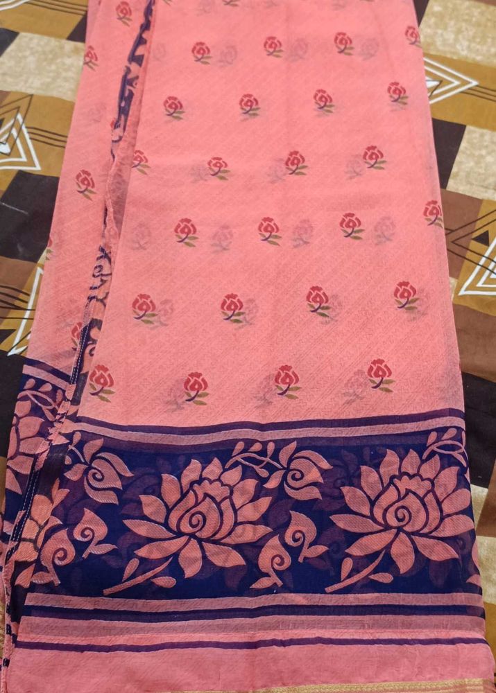 Peach Floral Saree with unstitched blouse