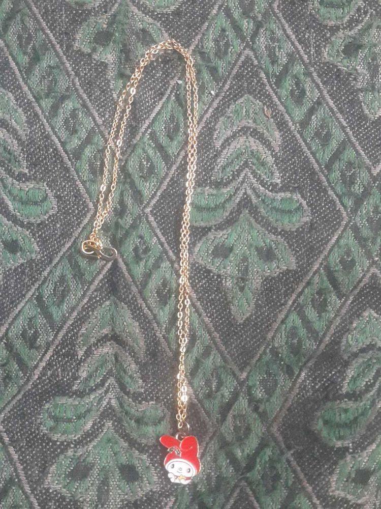 My Melody Gold Chain Necklace And Bow Earrings