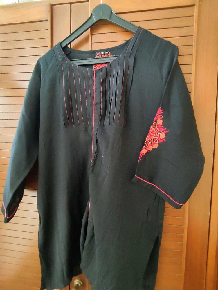 Black and red Embroidery short kurta.