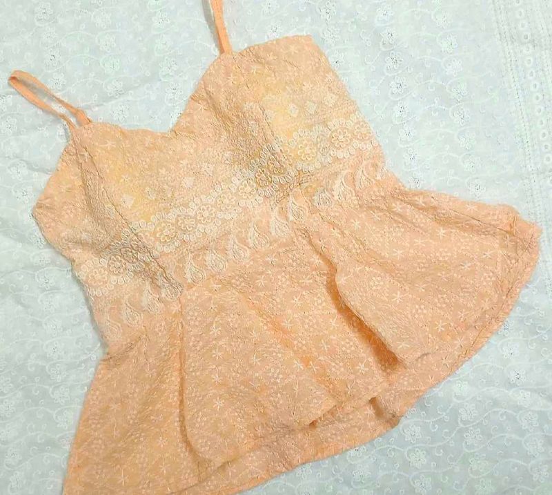 Peach Floral Peplum Tank Top