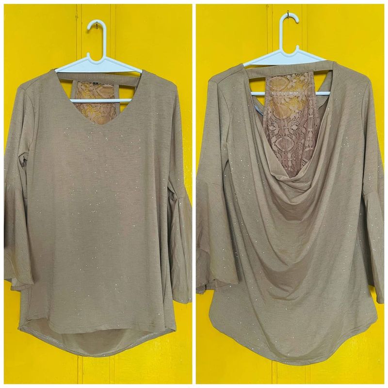 Elegant Taupe Bell Sleeve Top