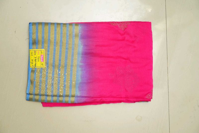 Pink &amp; Blue Striped Saree