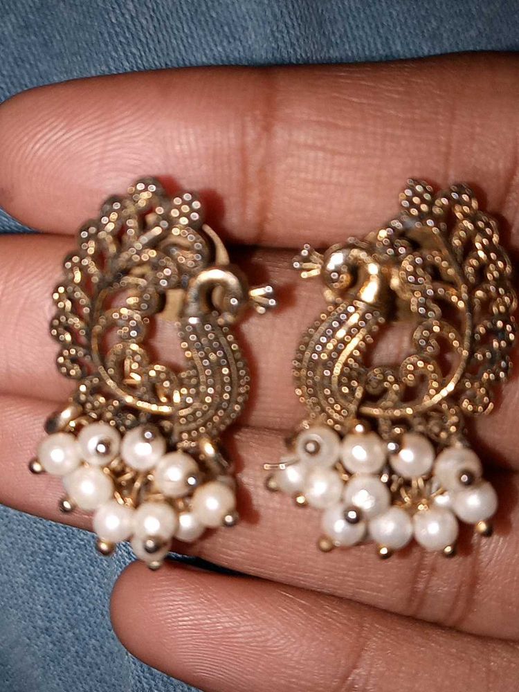 Peacock Pearl Drop Earrings